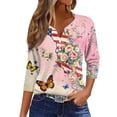 thumbnail image 2 of 4th of July Outfits for Women V-Neck Henley Patriotic Tops Short Sleeve Summer USA T-Shirt, 2 of 6