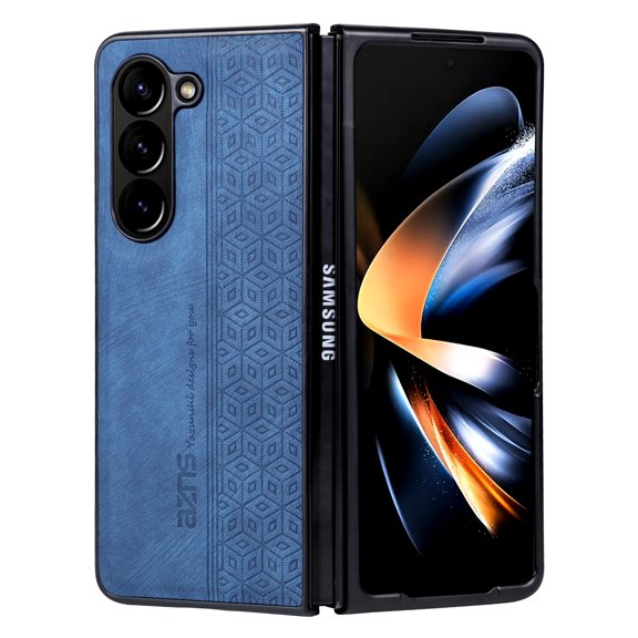 Compatible with Samsung Galaxy Z Fold 6 5G Elegant PU Leather Embossed Case, Soft Silicone Edge Classic Shockproof Protective Cover for Samsung Galaxy Z Fold 6 - Blue