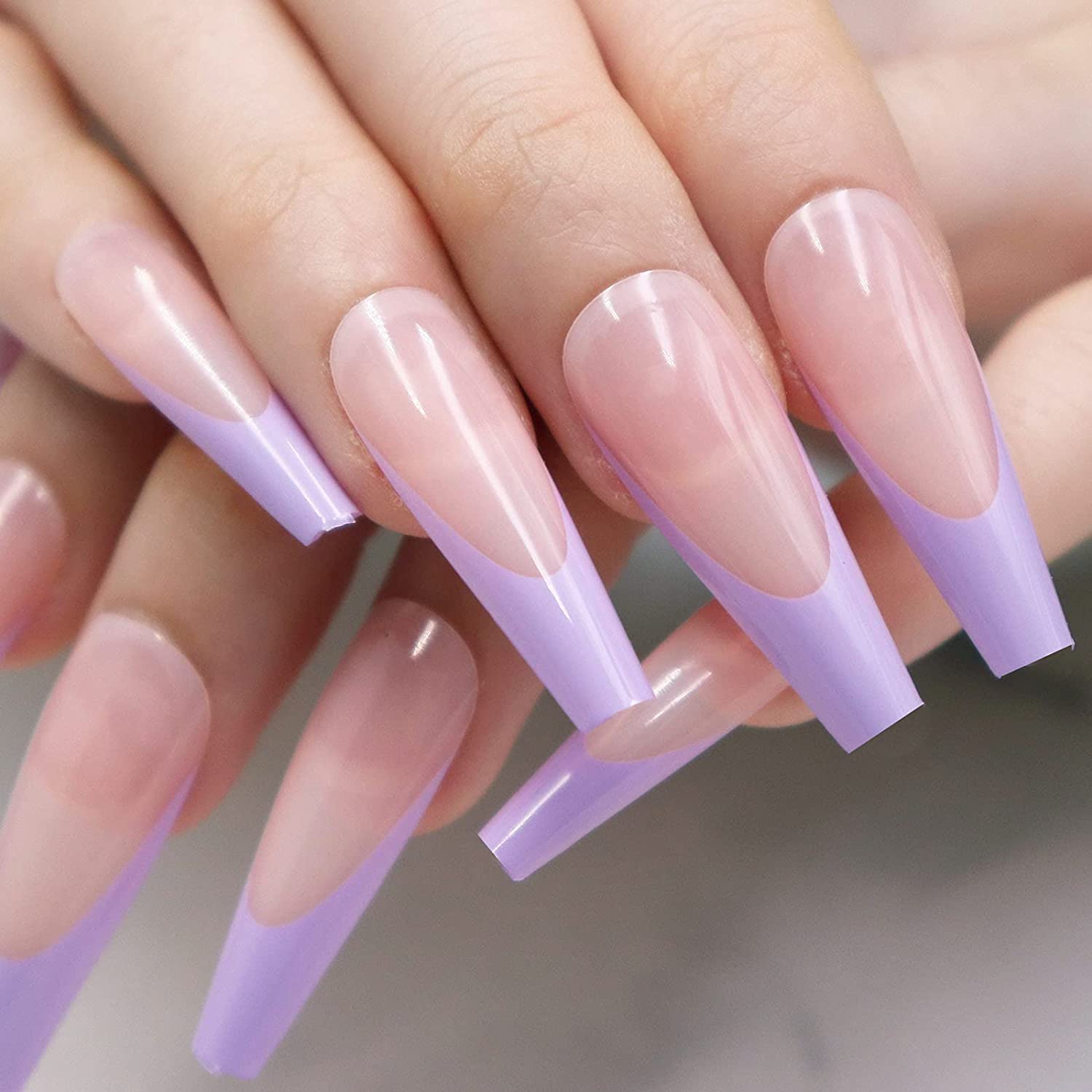 pcs French Press On Nails Extra Long Coffin Acrylic Nails Nude Natural Glossy Full Cover Fake Nails V Shaped False Nail Art For Daily Use Purple Walmart Canada
