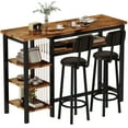 thumbnail image 1 of AWQM Bar Table and Chairs Set with Backrest for 2, Kitchen Counter Height Table Set with 4 Storage Shelves, Modern Pub Table with 2 PU Upholstered Stools for Kitchen, Dining Room, Rustic Brown+Black, 1 of 8