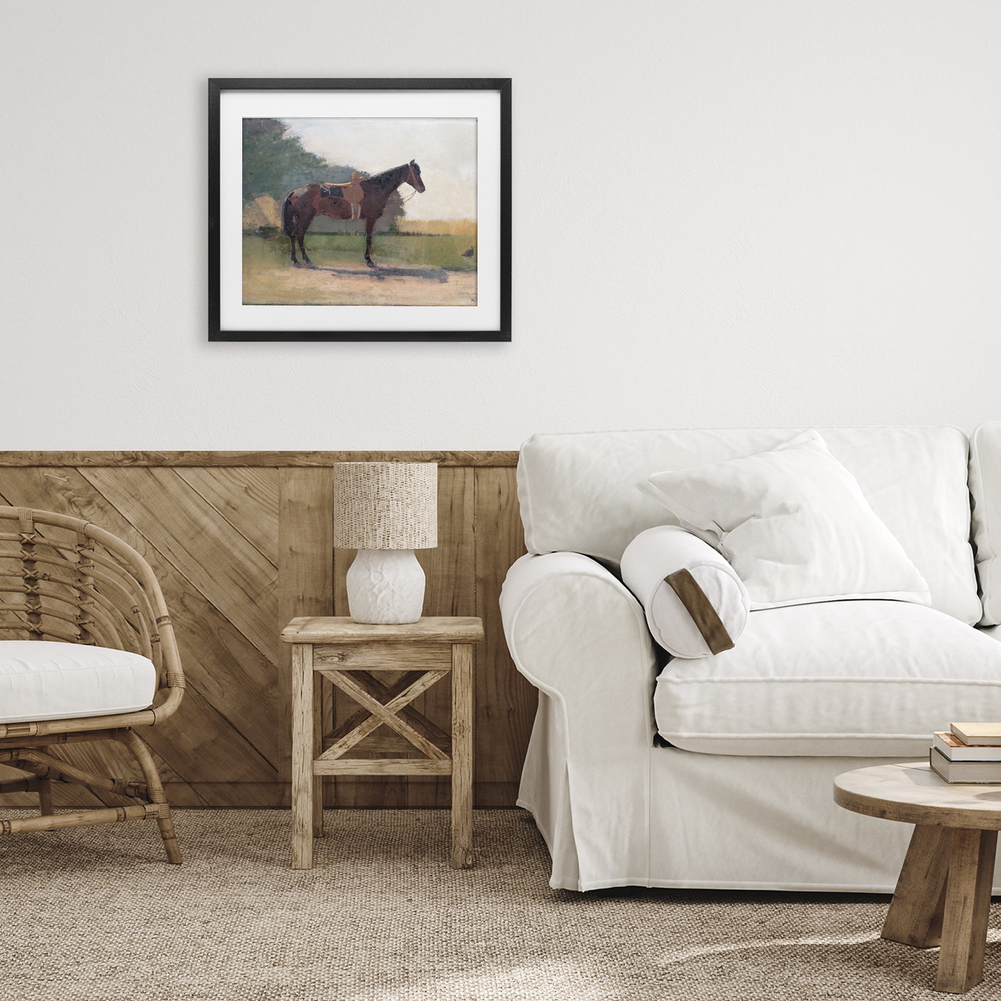 Stupell Industries Saddled Horse in Farm Yard Black Framed Print Under Glass, design by Stellar Design Studio