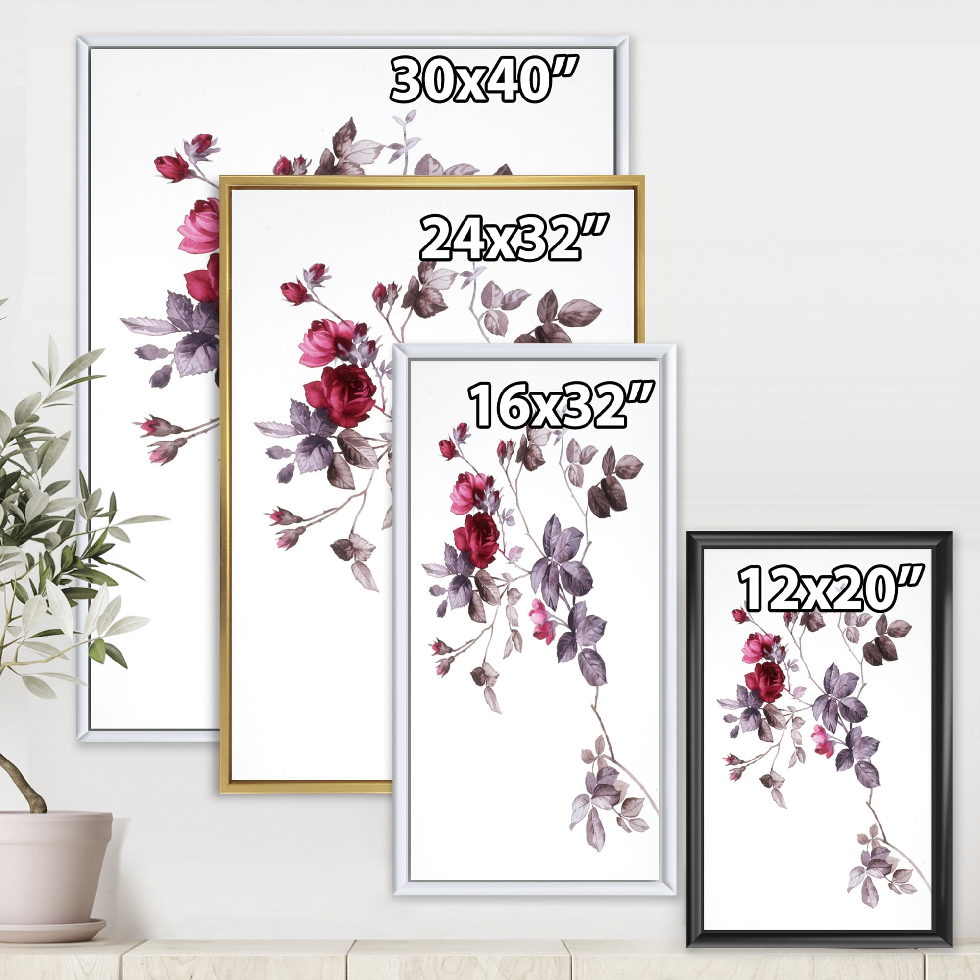 Designart 'Purple Wildflowers On White II' Traditional Framed Canvas Wall Art Print