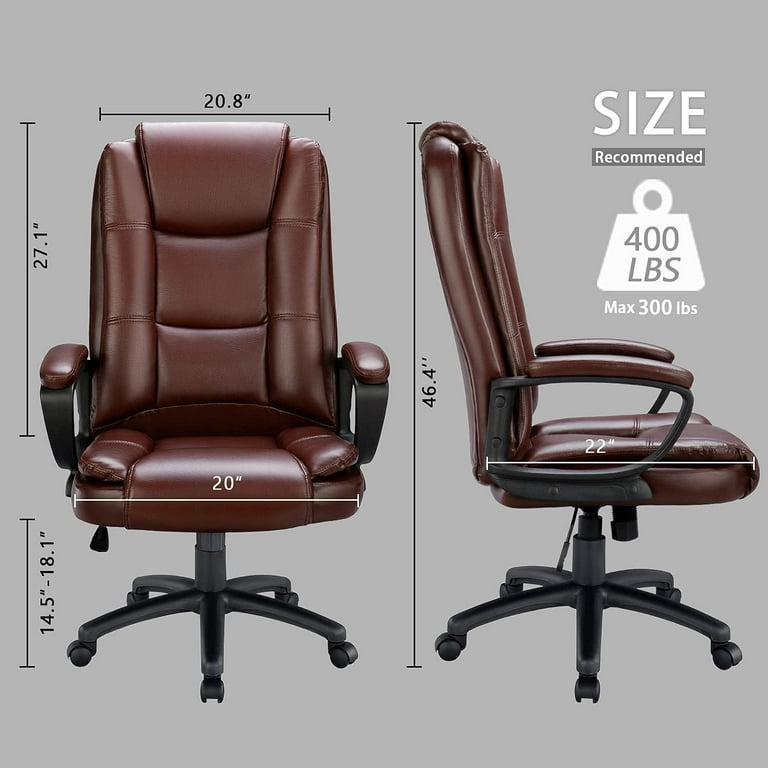 Waleaf Home Office Chair, 400LBS 8Hours Heavy Duty Design, Ergonomic High  Back Cushion Lumbar Back Support, Computer Desk Chair, Big and Tall Chair,  Adjustable Executive Leather Chair with Arms 