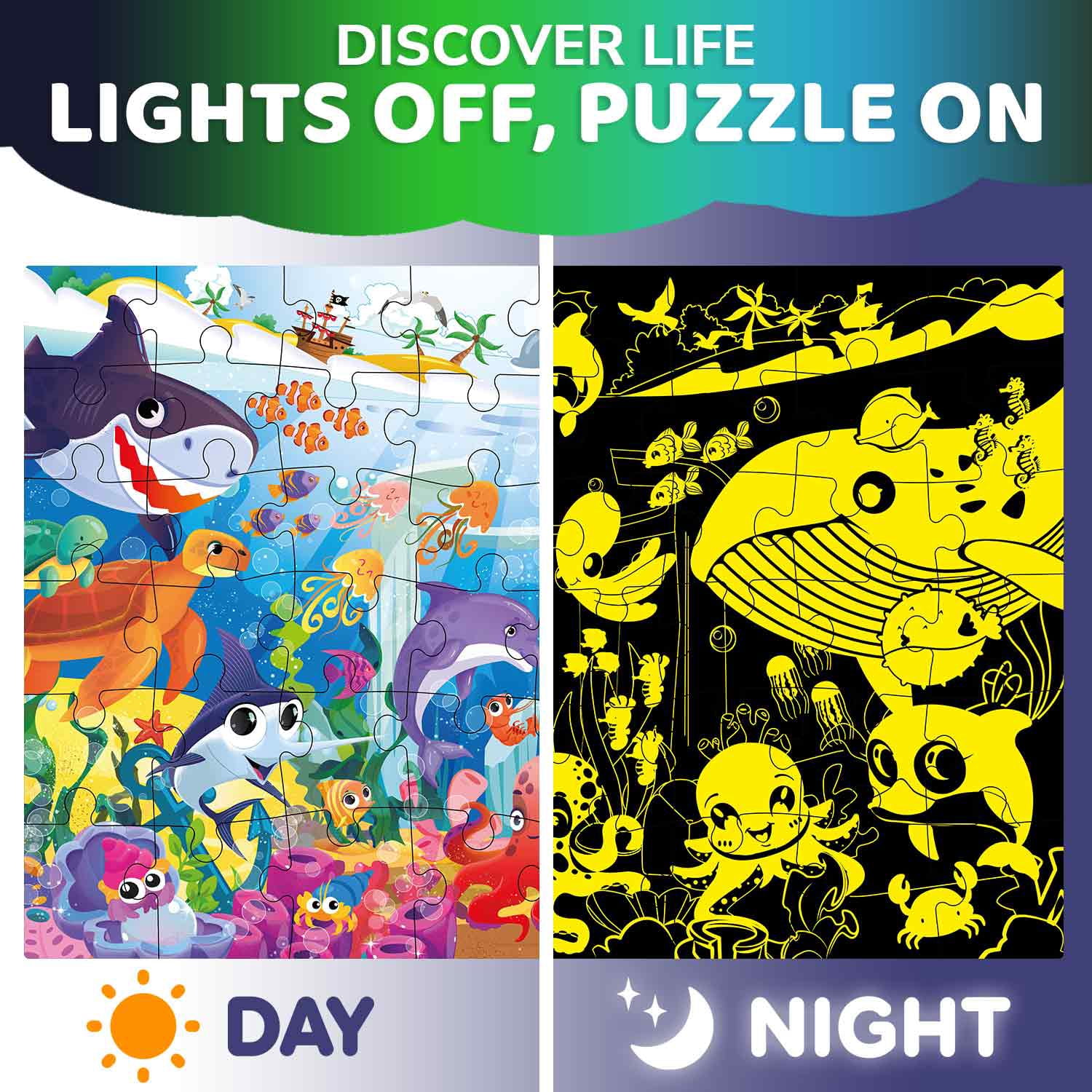 Quokka Floor Puzzle for Kids Ages 4-8 – Glow in the Dark Giant Jigsaw Puzzles with Deep Sea Adventure Scene