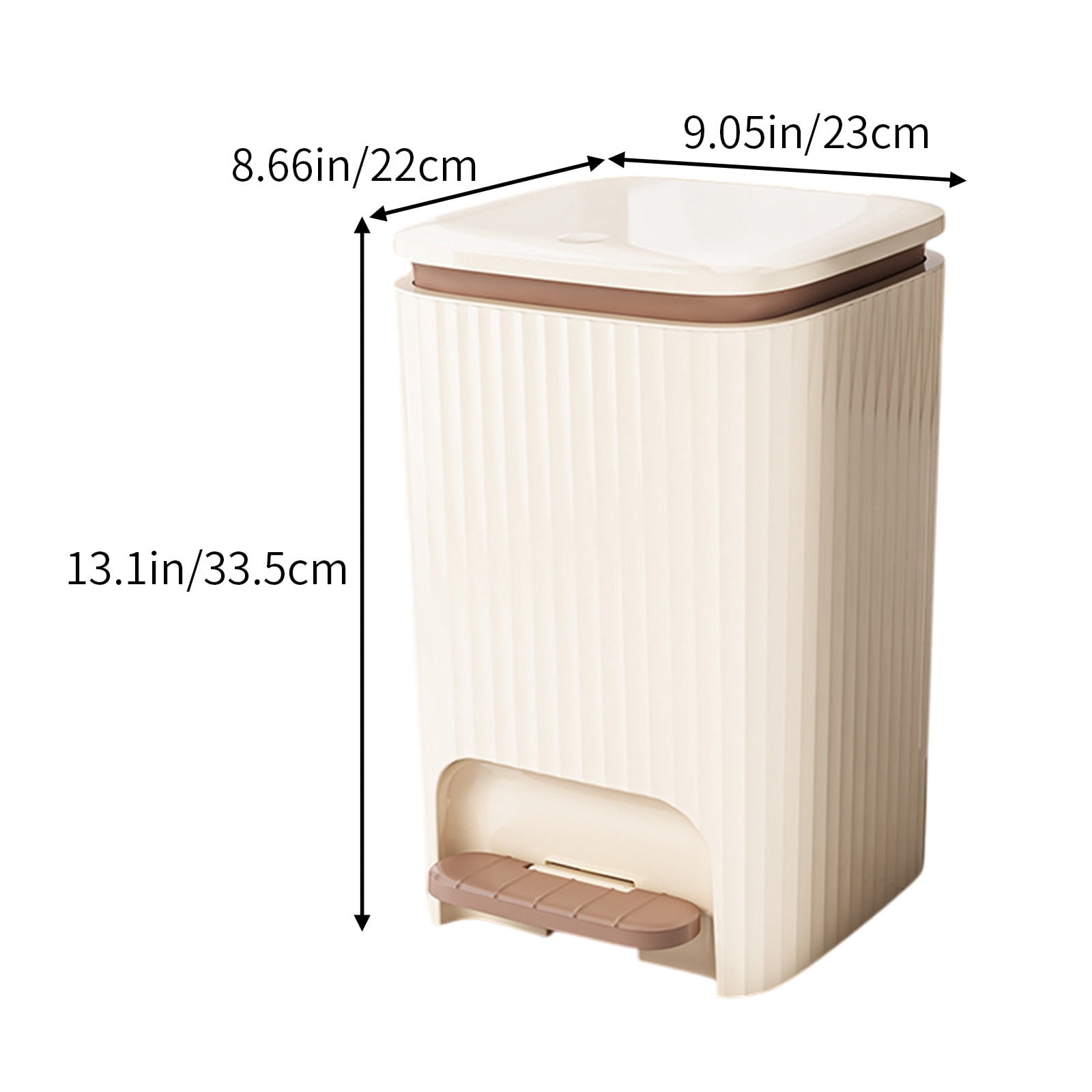 Under $20 9/12 Liter Large Capacity Trash Can Square Plastic Garbage Can with Lid, Step Pedal Trash Can for Living Room, Bedroom, Kitchen, Bathroom(Yellow + Brown, 12L)
