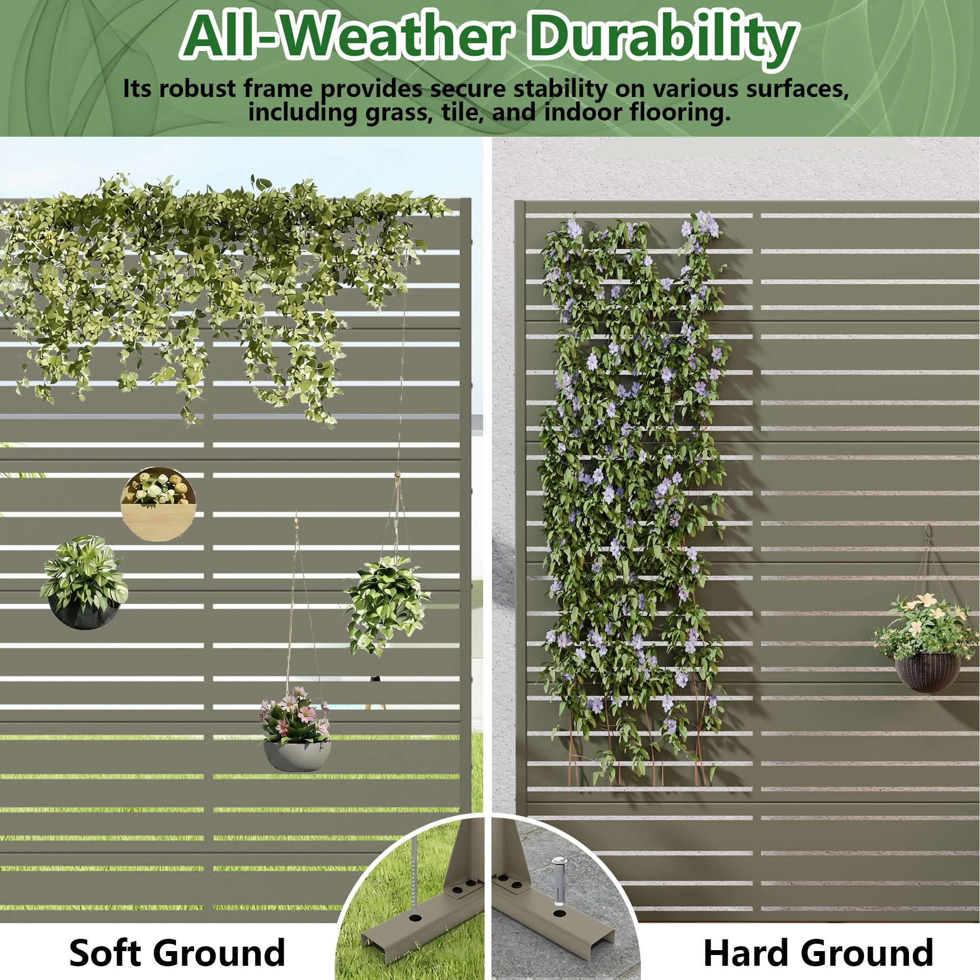MAYEERTY Outdoor Metal Privacy Screen 6ft × 4ft Olive Gray, 6-Panel Wide-Narrow Louvered, Weatherproof Easy Install for Patio