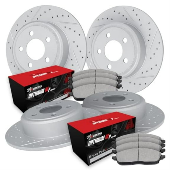 R1 Concepts Drilled and Slotted Carbon Coated Disc Brake Rotor Set with Optimum Oe Pads WBUN2-20003