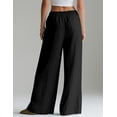 thumbnail image 4 of Pantalón palazzo de lino ligero para mujer LOMON, negro, talla L, 4 of 6
