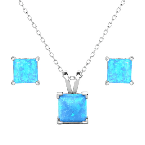 Cate & Chloe Amphitrite Opal Sterling Silver Jewelry Set Necklace and Stud Earrings, Gift for Women