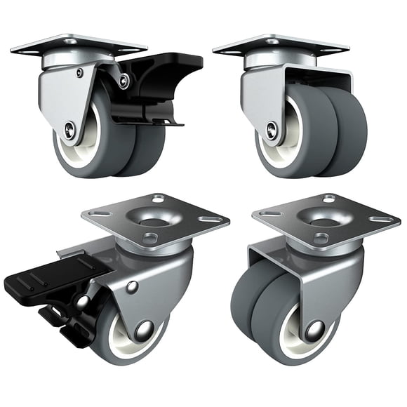 2 inch Caster Wheels Set of 4 - Heavy Duty Casters for Furniture - No Noise TPR Swivel Wheels - with Screws - Total Capacity 880 lbs (2 with Brakes)