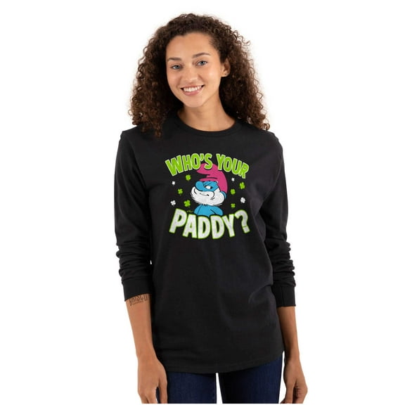 Funny Papa Smurf Who's Your Paddy Long Sleeve TShirt Men Women Brisco Brands S