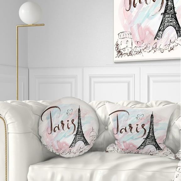 Designart Illustration with Paris Eiffel Tower - Abstract Cityscape Throw Pillow - 12x20