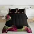 thumbnail image 2 of Feelyou Teens Abstract Ombre Full Size Comforter Sets, Green Pink Striped Bedding Comforter Set, Chic Modern Artwork Reversible Bedding Sets, Luxury Bedroom Decor, 3pcs, 2 of 8