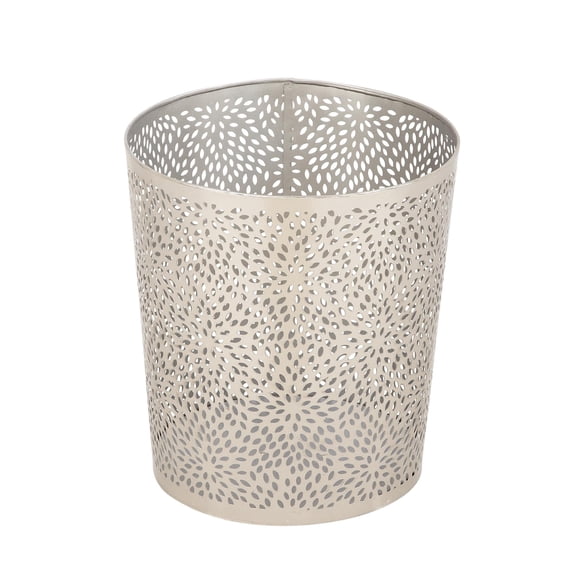CosmoLiving by Cosmopolitan 9" x 10" Silver Metal Floral Small Waste Bin with Laser Carved Design, 1-Piece