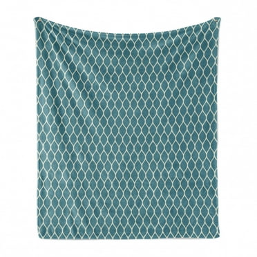 Blue and White Soft Flannel Fleece Throw Blanket, Modern and Simple Lattice Pattern with Wavy Lines Tile of Curves on Blue, Cozy Plush for Indoor and Outdoor Use, 50" x 70", Blue White, by Ambesonne