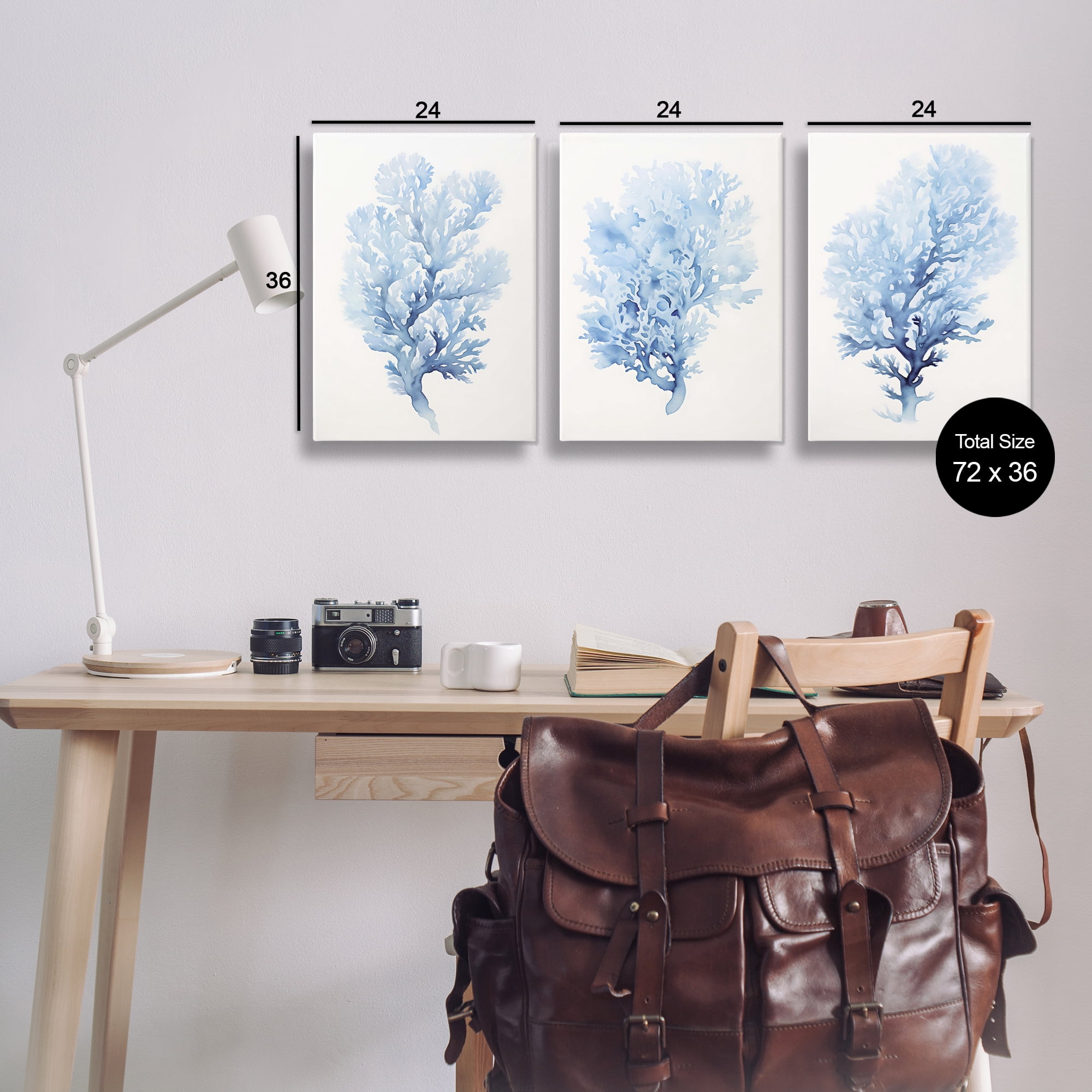 Stupell Industries Indigo Coral Watercolors Nautical & Beach Painting Wrapped Canvas Art Print Wall Art, 24 x 36, Set of 3