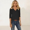 thumbnail image 5 of Craaazy Casual Womens V-Neck 3/4 Sleeve Top Solid Color Loose Fit Blouse for Summer Gifts, 5 of 7