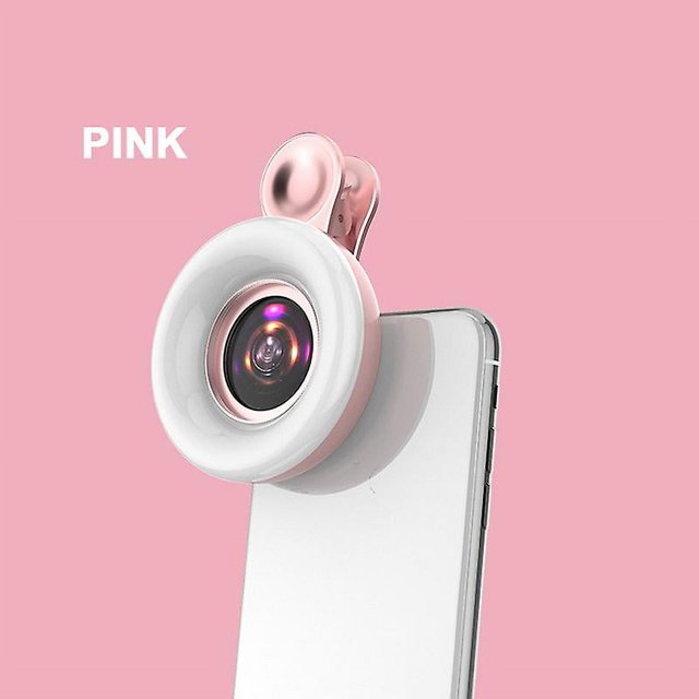 Práctica luz de relleno 15x lente macro portátil selfie LED anillo flash luz teléfono selfie lámpara universal anillo clip rosa claro