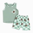 thumbnail image 1 of COMVALUE Boys Boho Sleeveless Tank Top Tropical Print Shorts Set 2 Piece Outfit (Green, 6-12M), 1 of 8