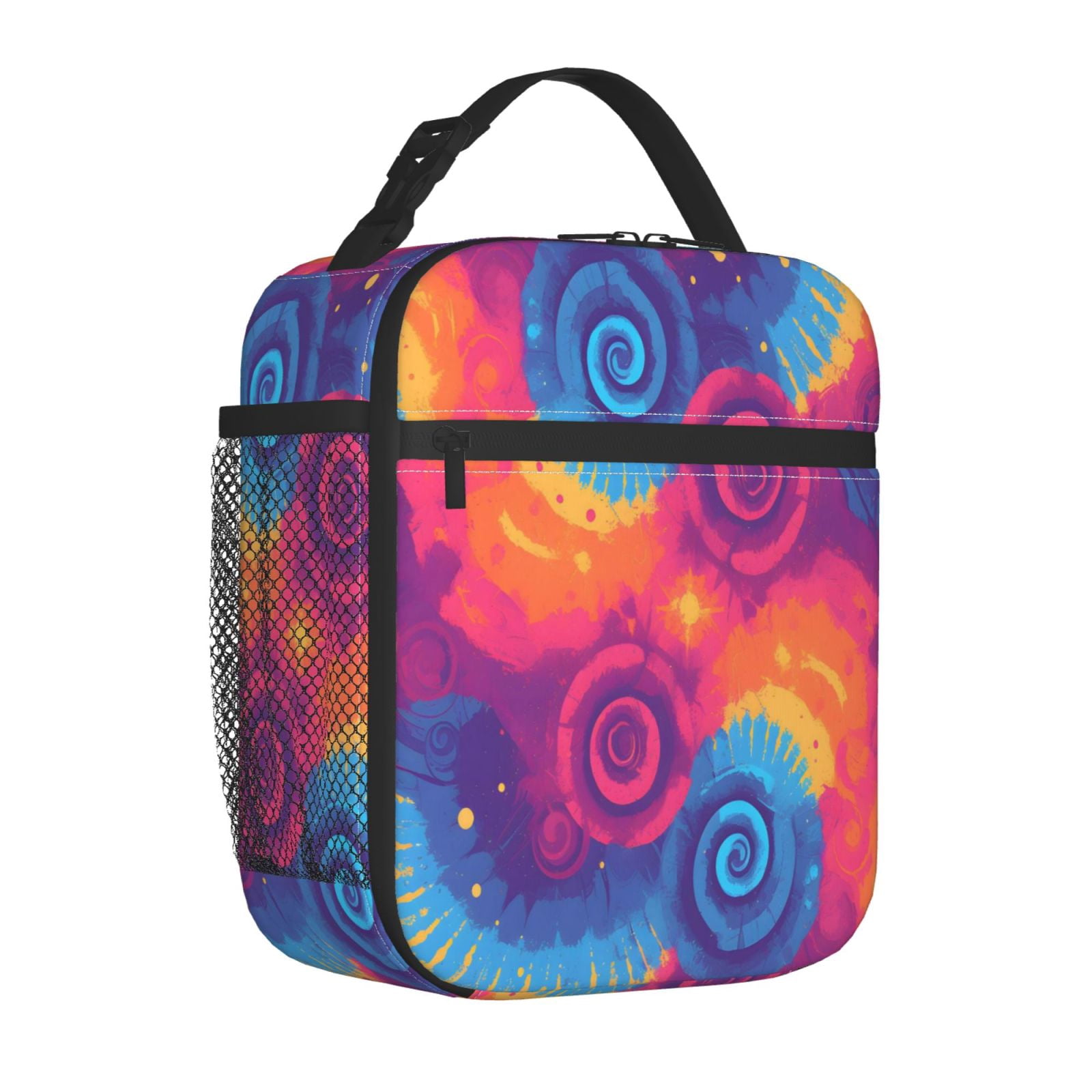 Lunch Bag For Women Men Insulated Portable Lunch Box Bento Box Office Picnic Travel Cooler Bag Palevioletred Tie-Dye Background Vibrant Colors And Swirling (2)