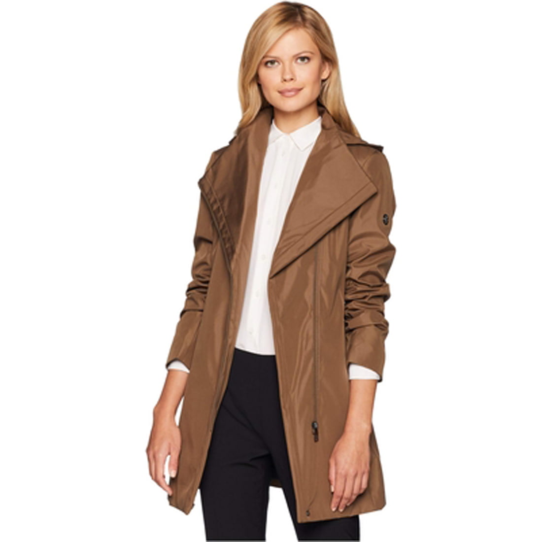 Calvin Klein Women's Hooded Raincoat with Belt, Truffle, Small 