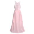 thumbnail image 4 of Lejafay Girls Halter Neck Lace Chiffon Flower Dresses Floor Length Dress Wedding Party Gown Pearl Pink 16, 4 of 7