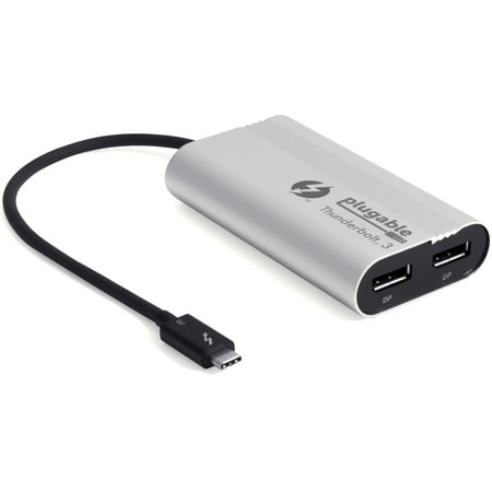 Plugable Thunderbolt 3 to Dual DisplayPort Display Adapter Compatible with MacBook Pro Systems (2019\2018\2017), Project or Stream to up to 2x 4K 60Hz Monitors Or 1x 5K (Thunderbolt 3