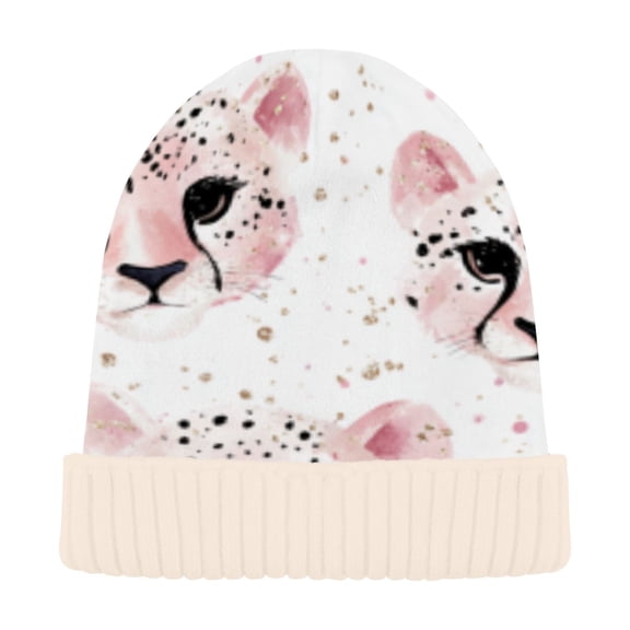 BZSMCE Winter Beanie Hats Casual Warm Cozy CapPink Leopard Patchwork Pattern