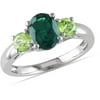 1-3/5 Carat T.G.W. Created Emerald and Peridot Sterling Silver Three-Stone Ring
