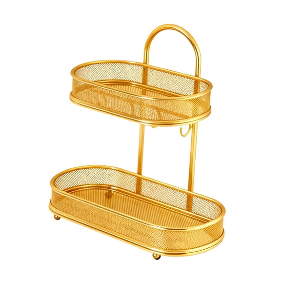 FVDPWYE Cosmetic Holder Standing Shelf, Makeup Organiser, 2 Tier Skincare Organiser, Bathroom Countertop Organizer for Kitchen Vanity Gold