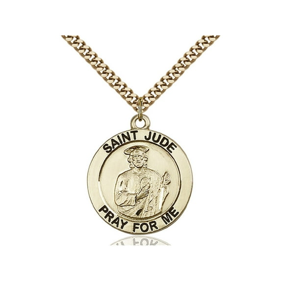 Gold Filled St. Jude Pendant 1 x 7/8 inches with Heavy Curb Chain