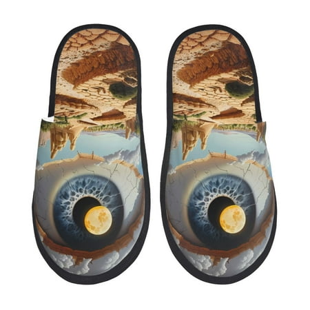 Balery Surreal Desert Eye Landscape Slient Indoor Furry Fleece Comfort House Shoes Soft Non-Slip Home Shoes Cotton slippers House Slippers-- Medium