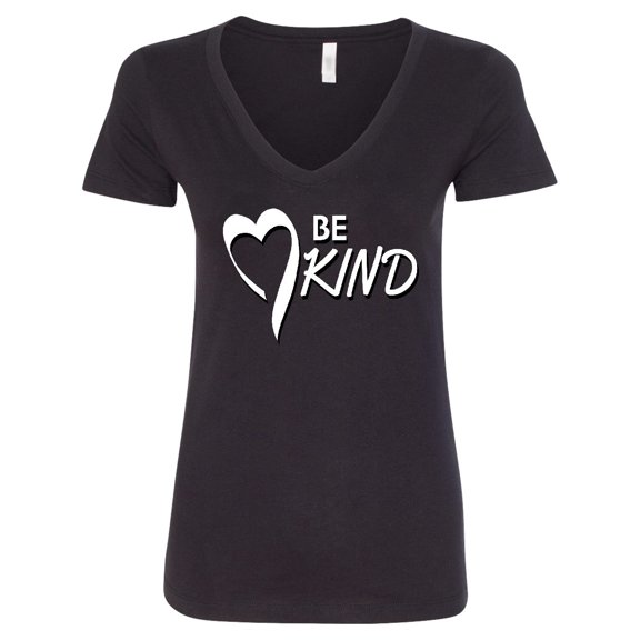 Inktastic Be Kind with Heart Ribbon in White Text Women's V-Neck T-Shirt