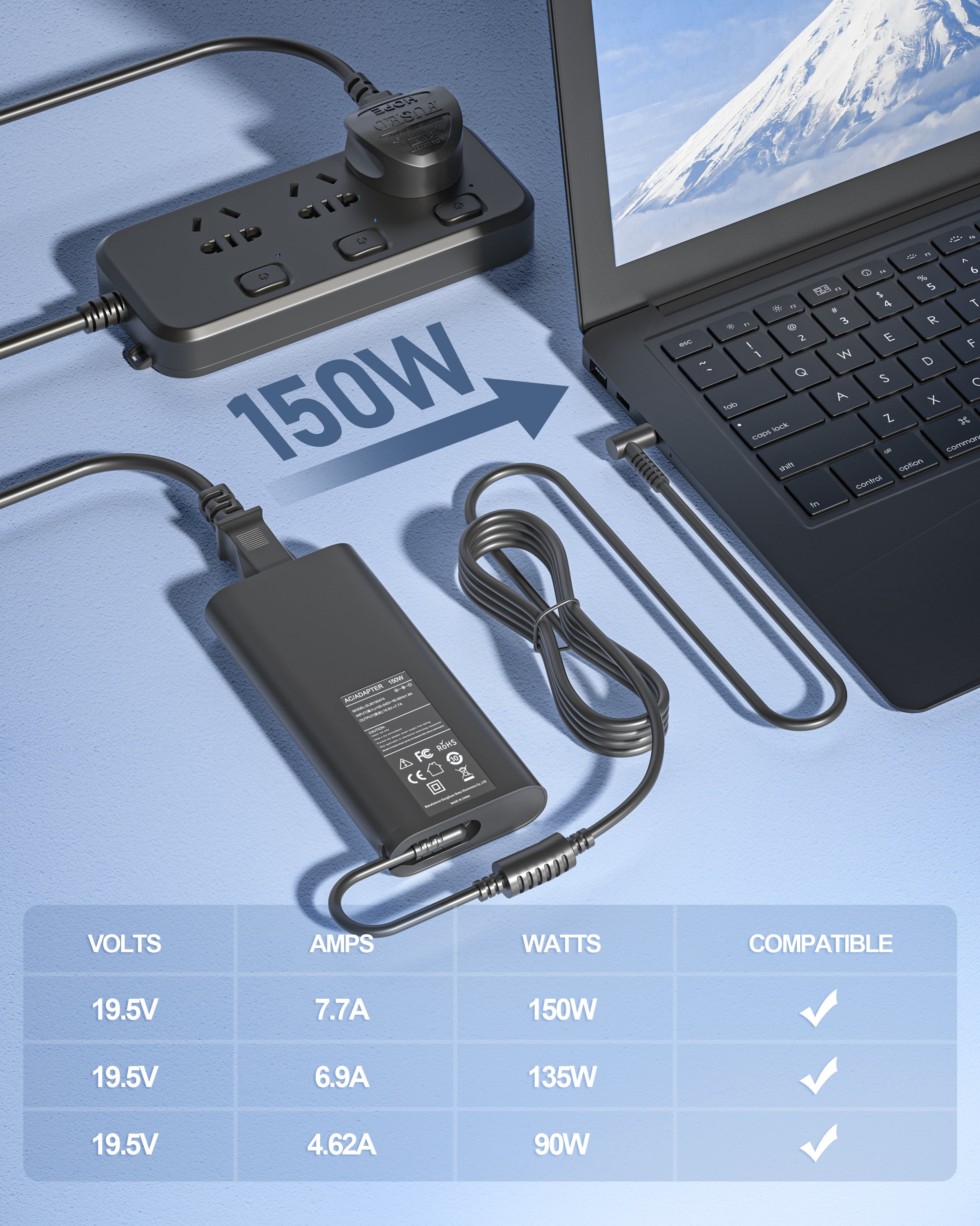 150W Gaming Laptop Charger for HP Victus 15 16 17, Pavilion 15 17 x360, Omen 16 17, Compatible with HP ZBook 15 16 17, Studio G3 G5, Fury, Envy 15 17 AC Power Adapter