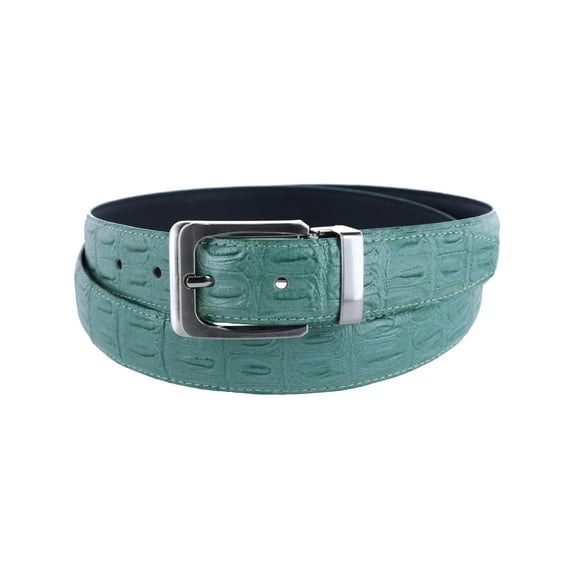CTM Leather Matte Reversible Croc Print Clamp on Buckle Belt
