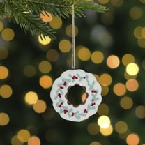 Northlight 2.75" White Frosted Donut with Pine and Berry Christmas Ornament