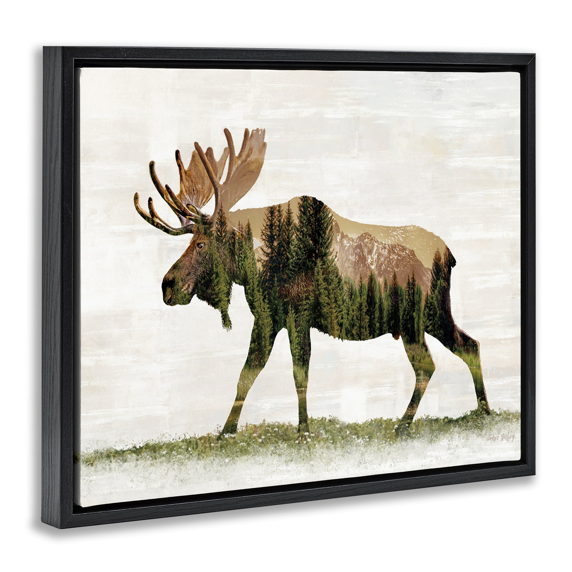 Stupell Industries Forest Pattern Moose Animals & Insects Painting Black Floater Framed Art Print Wall Art, 31 x 25