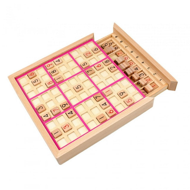 Wooden Sudoku Board Portable Montessori Puzzles Board Game Math Toy for Kids Pink