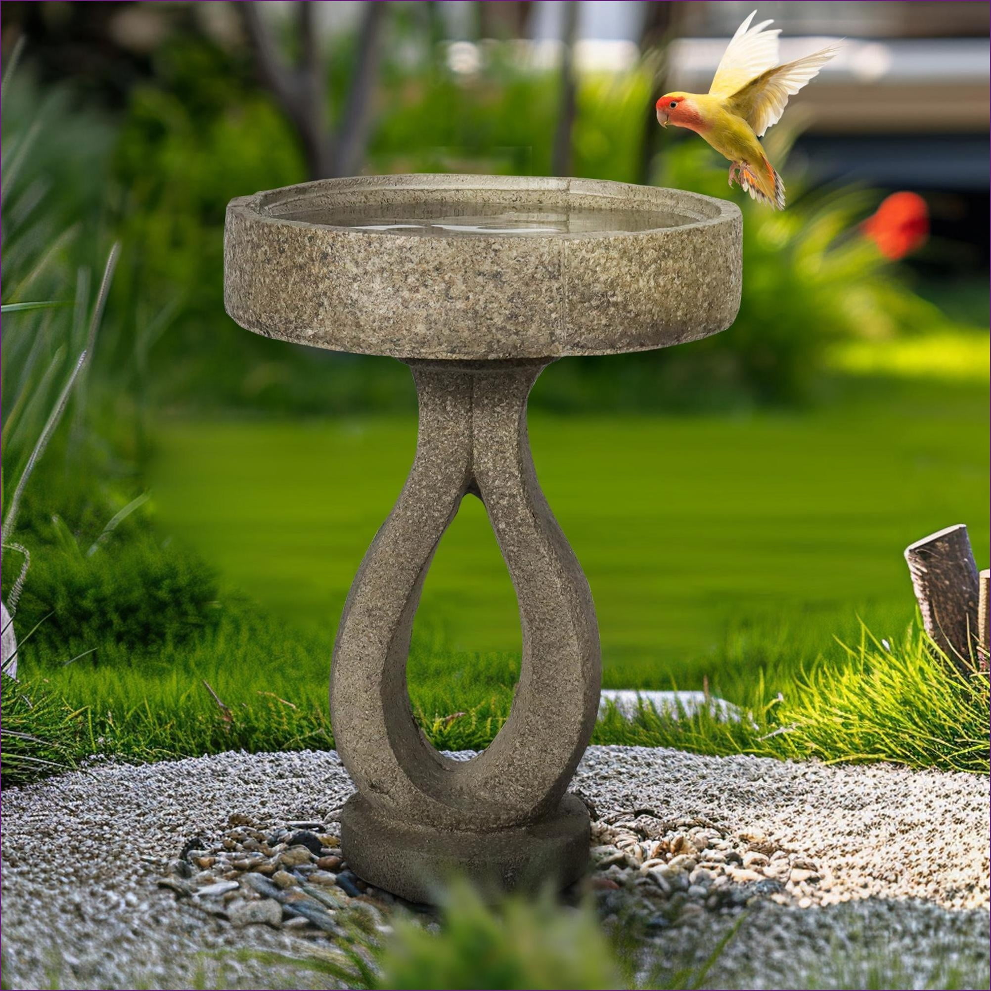 Bird Baths | 21.8" Modern Outdoor Bird Bath for Garden Patio | Concrete Cement | Birdbath Single Tier Pedestal