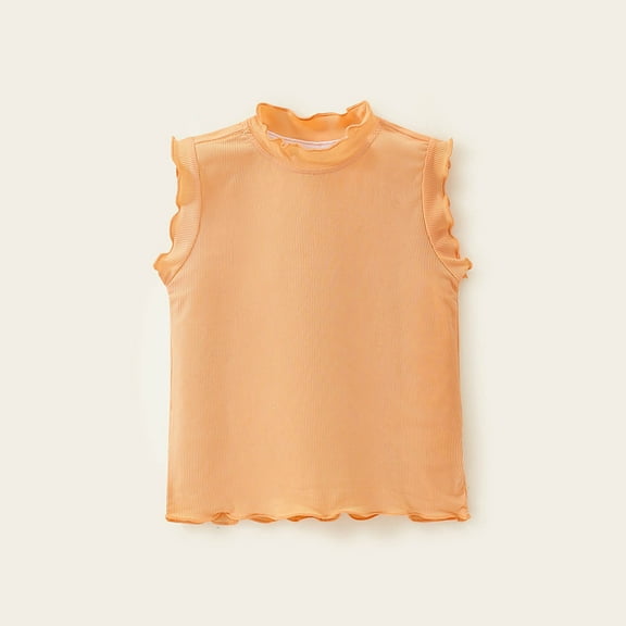 piuwrlz Summer Sleeveles Wide-StrapTank Tops Kids Girls Boys Lightweight Sports Vest Fashionable Round Neck Pullover Orange Size 8 Years