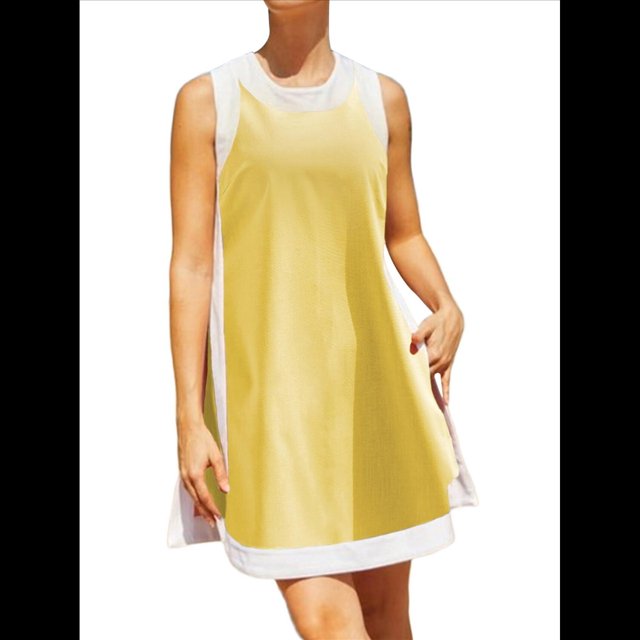 Conjuntos de 2 Piezas para Mujer: Jersey Informal de Cuello Redondo Sin Mangas con Bloques de Color y Pantalones Cortos A Juego con Bolsillos Amarillo XXL