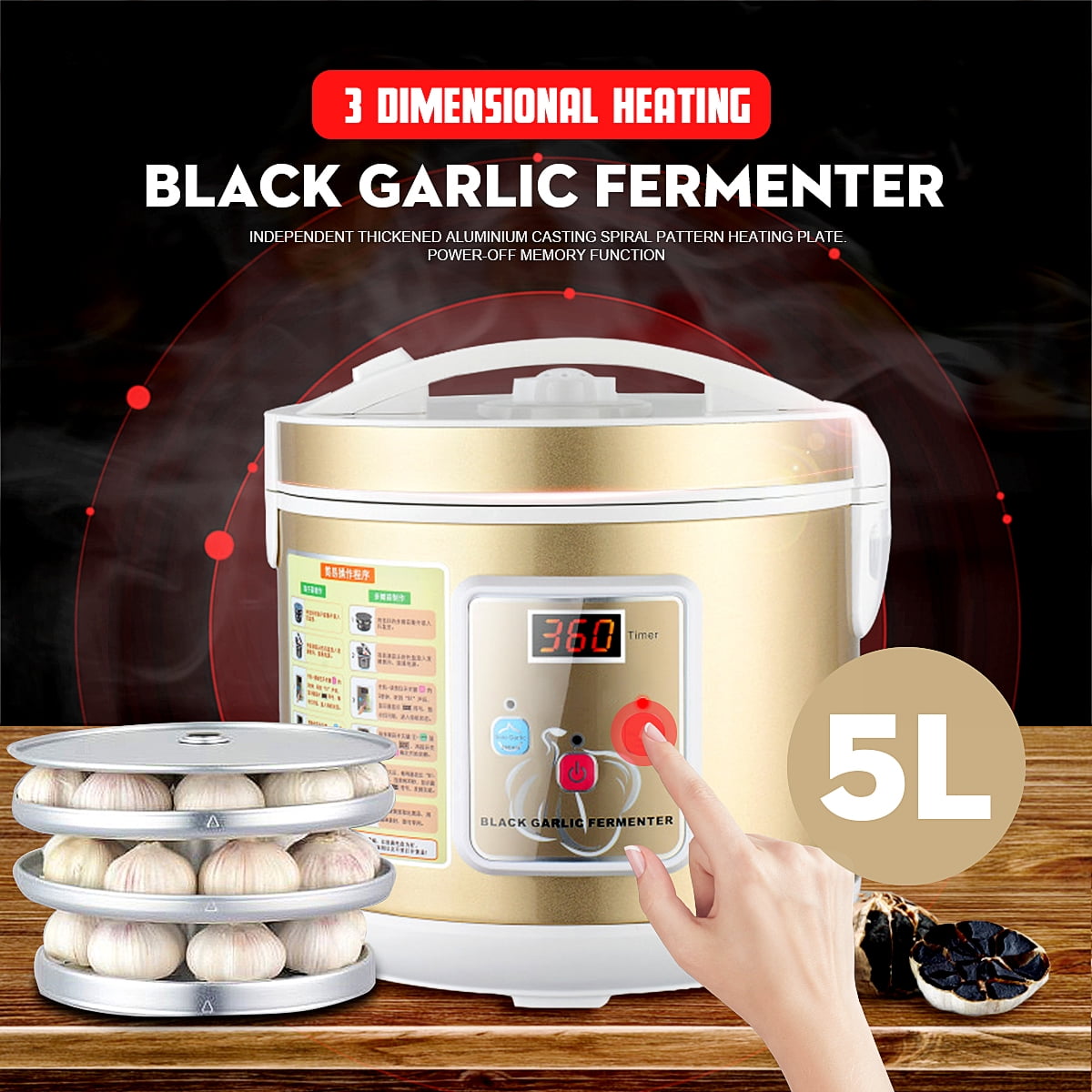 Black Automatic Garlic Fermenter Garlic Maker Box Pot Healthier Gold//Purple 3//5L