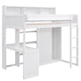 thumbnail image 5 of Twin Size Multifunctional High Loft Bed with Multiple Storage Shelves and Wardrobe, Sturdy Wooden Loftbed Frame with Ladder & Safety Guardrail for Teens Bedroom, Space Saving, 5 of 9