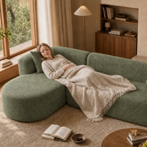 109.4" Boneless Modular Sectional Sofa with L-Shaped Chaise, Cloud-Like Chenille Couch, No Assembly Required, Green