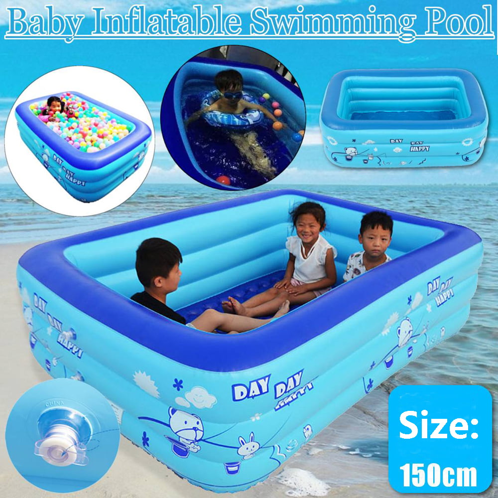 180cm 3 Ring Inflatable Family Swimming Pool Outdoor Backyard Inflated Tubs Kids