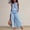 Sky Blue, variant on Women's Two Piece Outfit, Sleeveless Smocked Neck Top and High Waist Wide Leg Pants Set, Casual Summer Linen Look Matching Set with Pockets, Black L