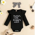 thumbnail image 5 of Curuila Newborn Girls Two Piece Set Long Sleeve Crew Neck Letter Print Romper Long Pants Fashion 3Pcs Outfits Set With Headbands Black Size 0-3 Months, 5 of 9