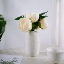 Efavormart 10" Tall | 5 Heads Beige Artificial White Silk Peonies - For DIY Wedding Party Decor