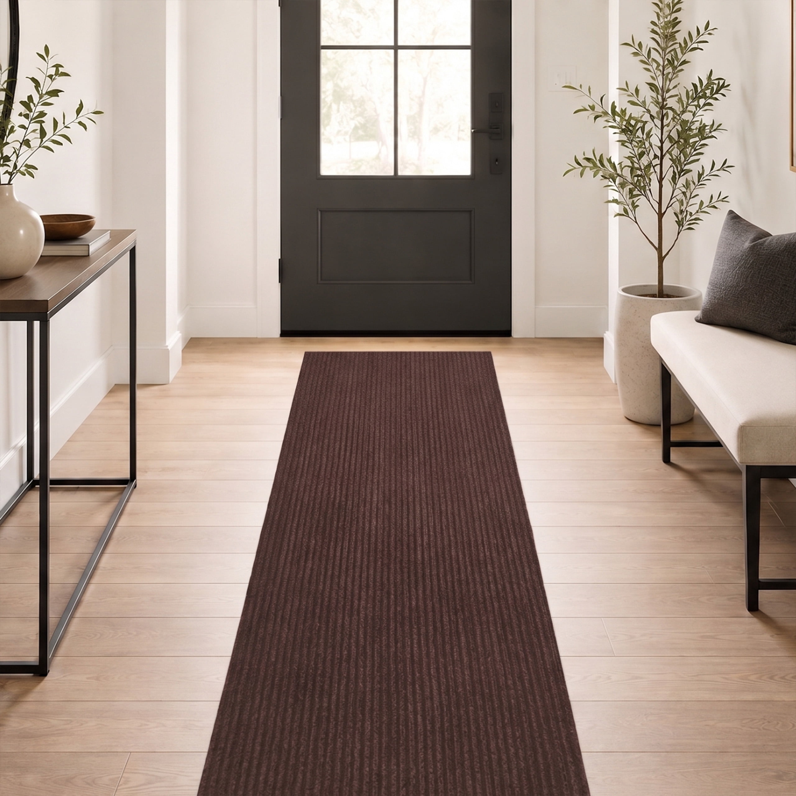 Ottomanson 2'7" x 3' Non-Slip Entryway Rug, Waterproof Front Door Mat, Dirt Trapper, Low Profile, Brown