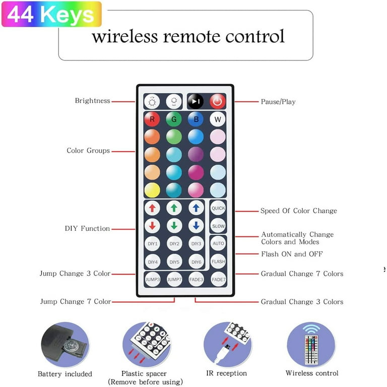24.6ft Bedroom RGB String Lights with Remote Control LED Light Bar